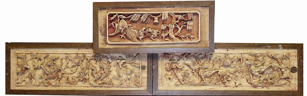 Appraisal: Chinese Carved Architectural Dragon Panels Chinese Carved Architectural Dragon Panels