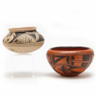 Appraisal: Two Native American Pueblo Pots each with black geometric decoration