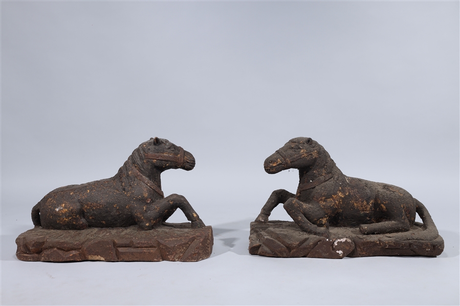 Appraisal: Pair of Chinese wooden horse statues with gilt some ware