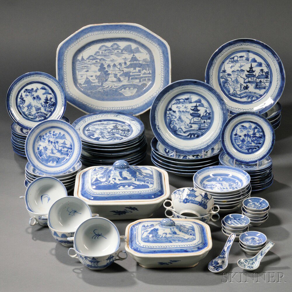 Appraisal: Assembled Group of Blue and White Canton Porcelain Tableware China