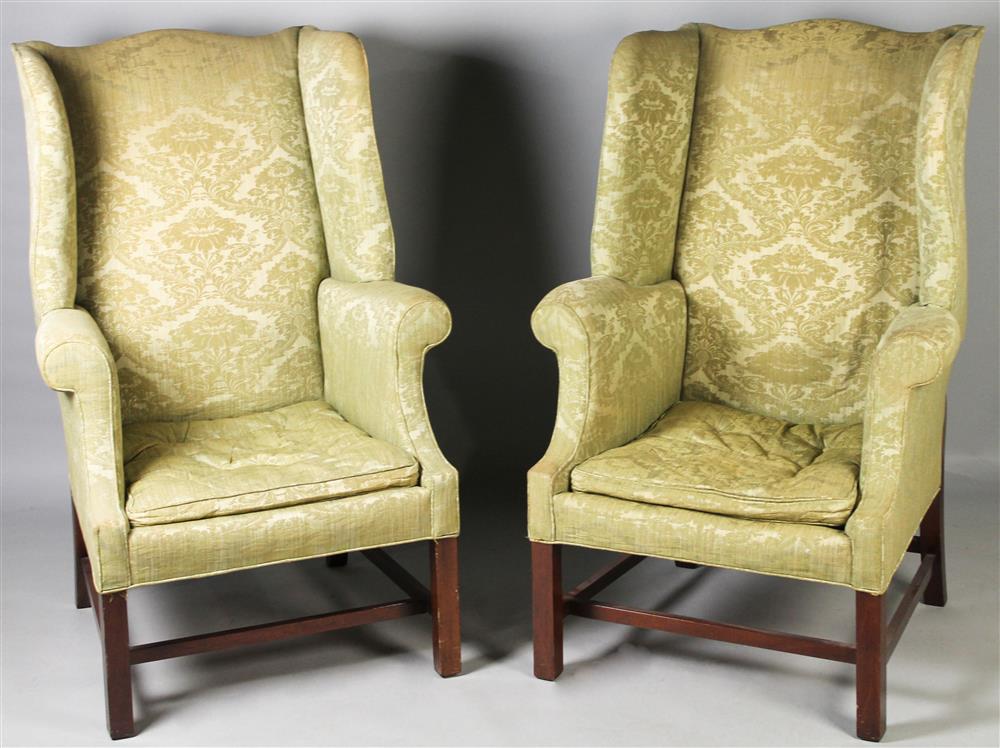 Appraisal: PAIR OF CHIPPENDALE STYLE MAHOGANY WING CHAIRS each having an