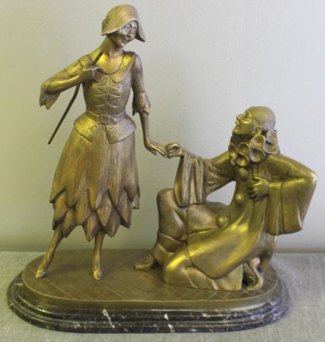 Appraisal: Vintage Bronze Figural Group of a Woman andHarlequin Signed Granger