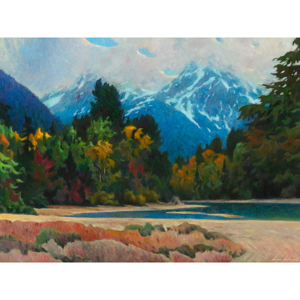 Appraisal: ALLAN MYNDZAK MOUNTAIN AUTUMN oil on board signed x cm