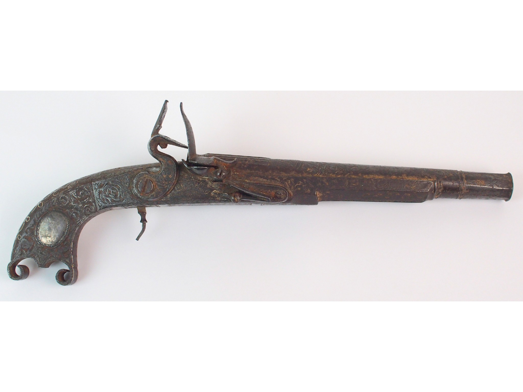 Appraisal: A Scottish steel Flintlock belt pistol circa the cannon barrel