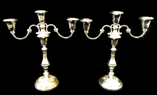 Appraisal: STERLING SILVER Gorham sterling pair three-light candelabra no floral motif