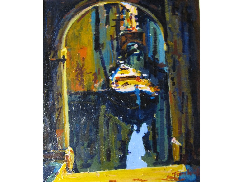 Appraisal: TOM WATT b Acrylic on board 'Archway and Sunlight' signed