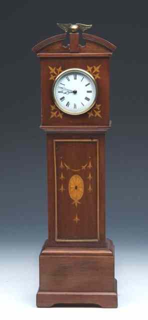 Appraisal: A MINIATURE EDWARDIAN MAHOGANY GRANDFATHER CLOCK with inlaid case and