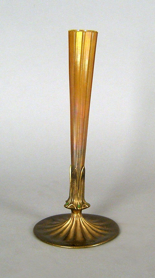 Appraisal: Tiffany favrille glass vase with bronze base h