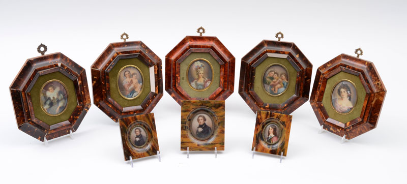 Appraisal: GROUP OF EIGHT PORTRAIT MINIATURES IN FAUX TORTOISESHELL FRAMES Watercolor