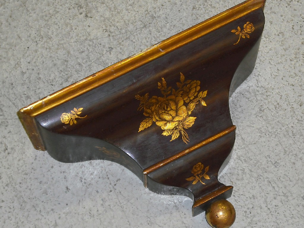 Appraisal: Small burgundy painted and gilt bordered clock bracket decorated with