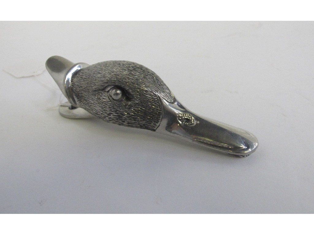 Appraisal: White metal letter clip modelled as a duck's head