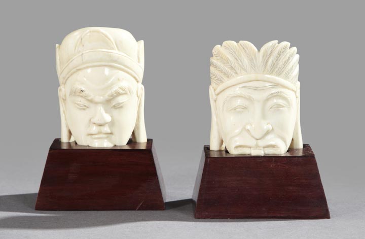 Appraisal: Diminutive Pair of Japanese Carved Ivory Masks each depicting a