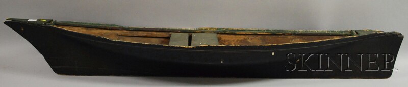 Appraisal: Black-painted Wood Boat Hull Model with green-painted interior ht lg