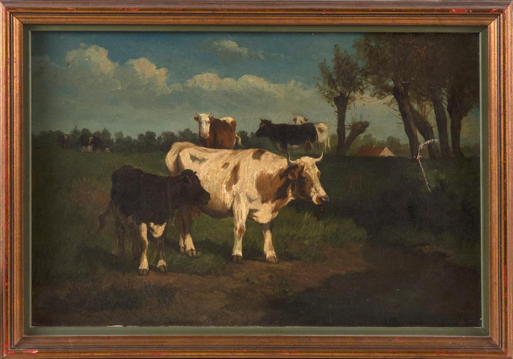 Appraisal: FRENCH SCHOOL LATE TH CENTURY COWS AT PASTURE OIL ON