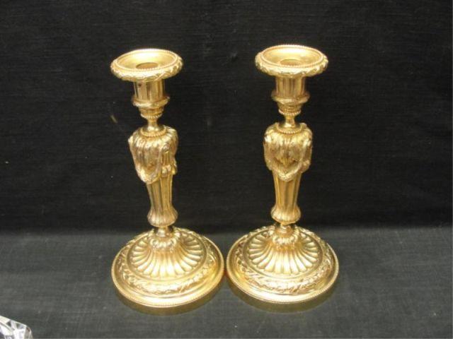 Appraisal: Pair of Bronze Candlesticks From a NYC location Dimensions high