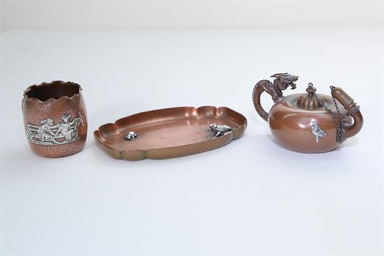 Appraisal: THREE PIECES OF GORHAM COPPER All signed and with silver