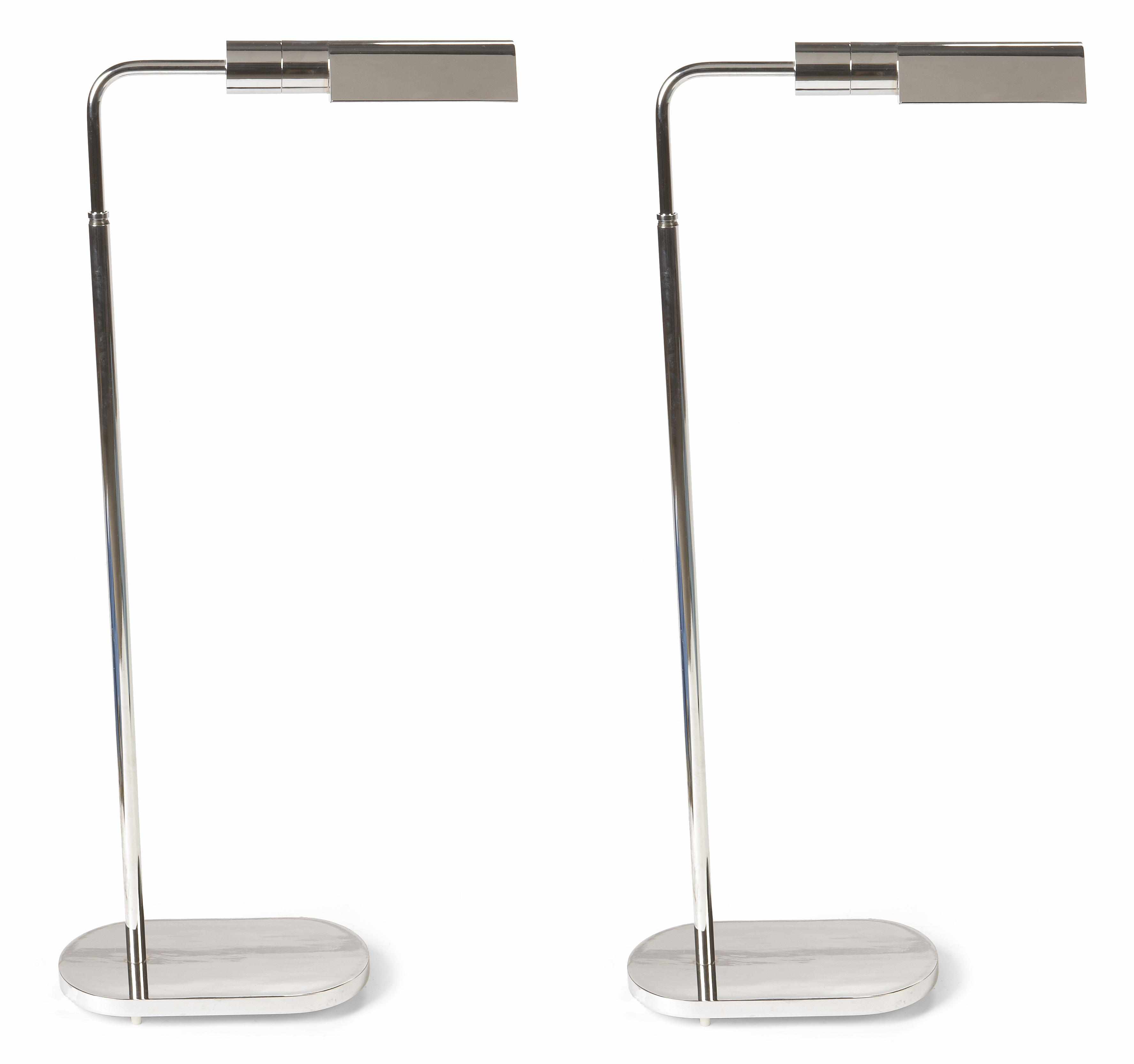 Appraisal: A group of two contemporary chromed metal adjustable floor lamps