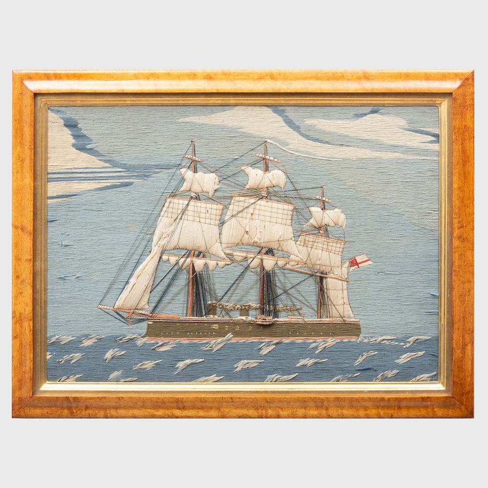 Appraisal: Marine Needlework Picture Depicting a British ship at sea x