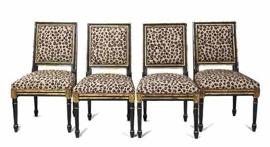 Appraisal: Four Continental Ebonized and Parcel Gilt Side Chairs the rectangular