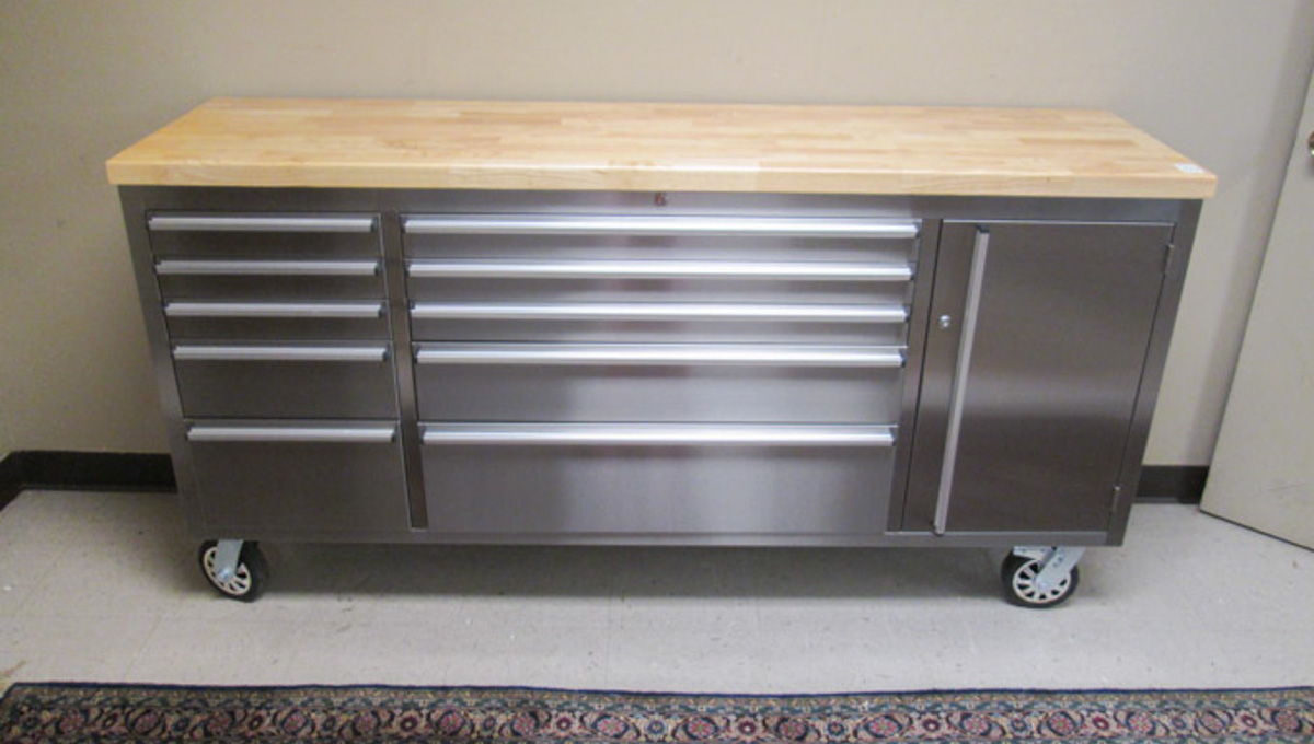 Appraisal: STAINLESS STEEL TOOL CHEST WITH WOOD TOP Whalen Storage Co