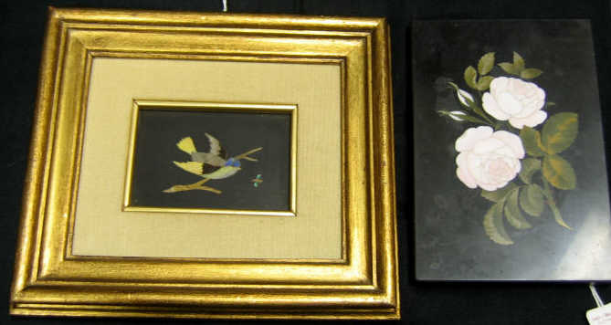 Appraisal: TWO PIETRA DURA PLAQUES One showing pink roses on a