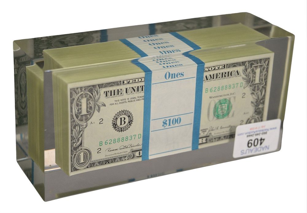 Appraisal: Contemporary paperweight having five Stacks of One Dollar Bills in