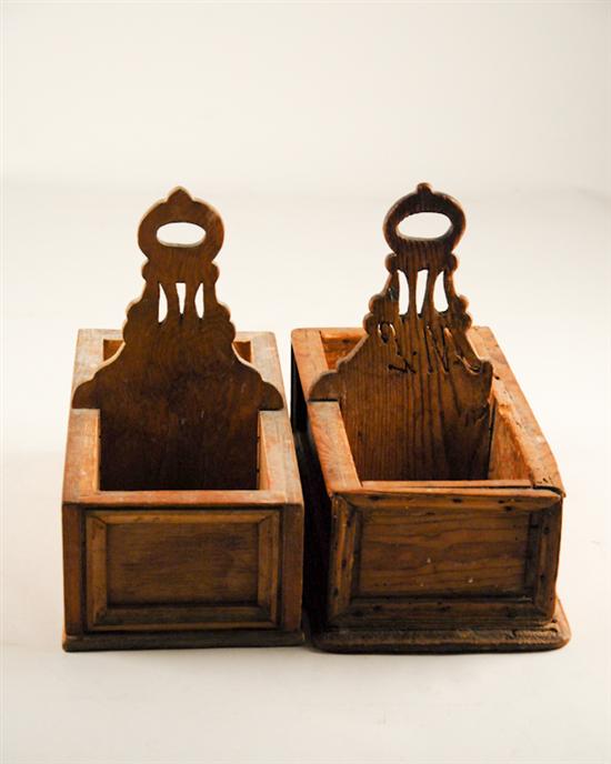 Appraisal: A Pair of Pine Saltboxes paneled sides central openwork vertical