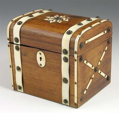 Appraisal: A late th century rosewood and ivory banded tea caddy