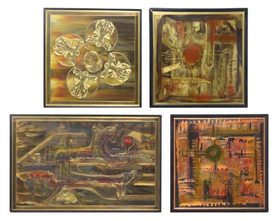 Appraisal: lot of Framed acid-etched metal panels Bernhard Rohne German b