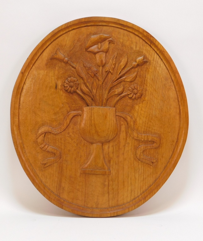 Appraisal: FRANK MORAN BOTANICAL CARVED WOOD PLAQUE Vermont - Folk art