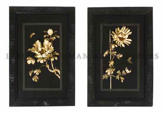 Appraisal: A Pair of Japanese Carved Ivory and Ebonized Wood Panels