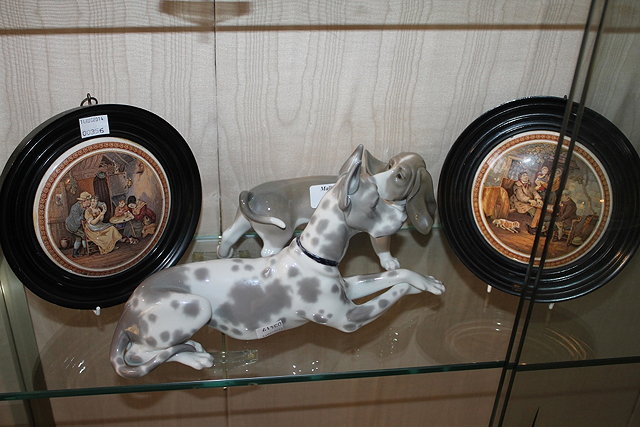 Appraisal: TWO LLADRO PORCELAIN HOUNDS largest cm and two Victorian framed