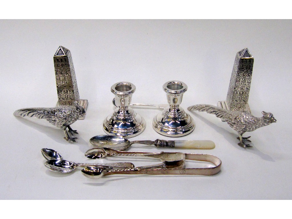 Appraisal: Lot comprising pair of silver candlesticks pair of white metal