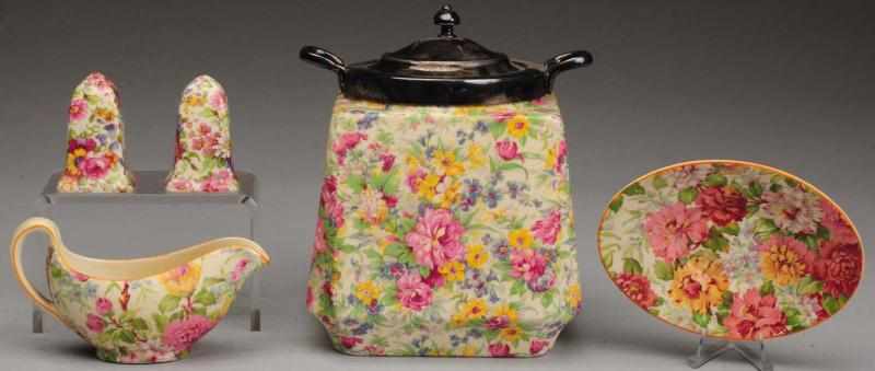 Appraisal: Lot of Floral Chintz Pottery Pieces Includes salt and pepper