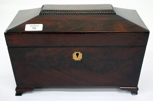 Appraisal: A REGENCY MAHOGANY TEA CADDY of sarcophagus form on small