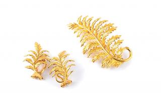 Appraisal: A Gold Leaf Pin and Earrings Set by Tiffany Co