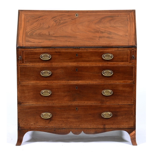 Appraisal: A George III mahogany and line inlaid bureau with fitted