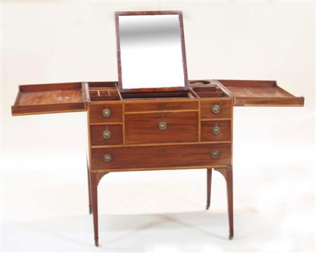 Appraisal: A George III mahogany and satinwood banded gentleman's dressing stand