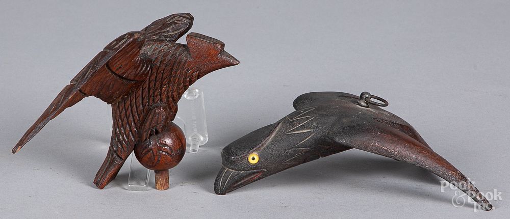 Appraisal: Two carved wood eagles late th c Two carved wood