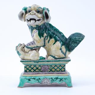 Appraisal: th Century Chinese Famille Vert Pottery Foo Dog Rubbing hairline