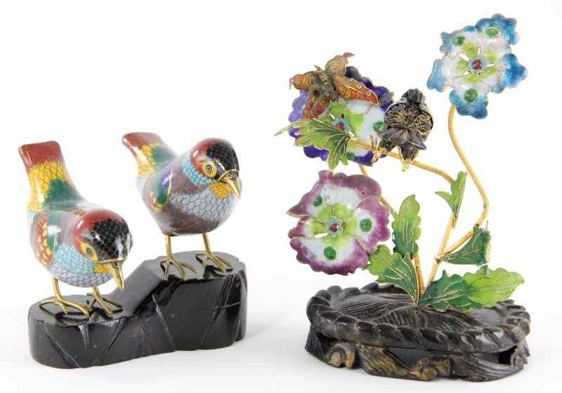 Appraisal: Three Chinese Cloisonn Birdsincluding a pair of song birds with