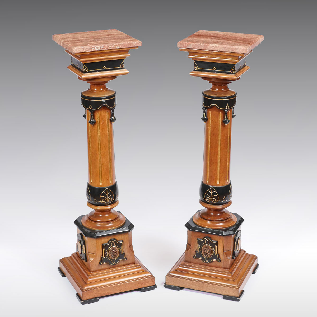 Appraisal: PAIR OF RENAISSANCE REVIVAL MARBLE TOP PEDESTALS Renaissance Revival pedestals