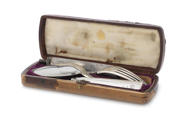 Appraisal: A cased th century Russian silver three-piece campaign travelling set