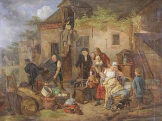 Appraisal: European School th C Oil on Canvas The Eviction Not