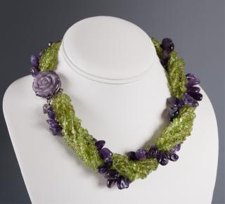 Appraisal: Amethyst Peridot Twist Strand Necklace Six strands of uncut Peridot