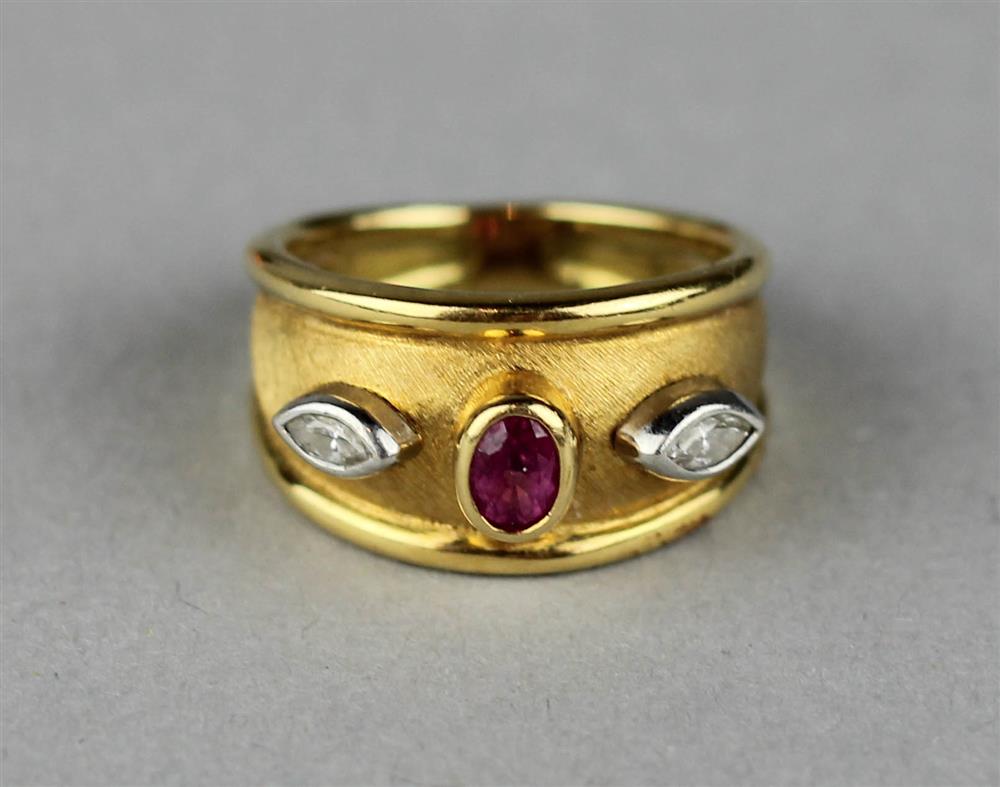 Appraisal: BURLE MARX DIAMOND AND RUBY RING marked k and Burle