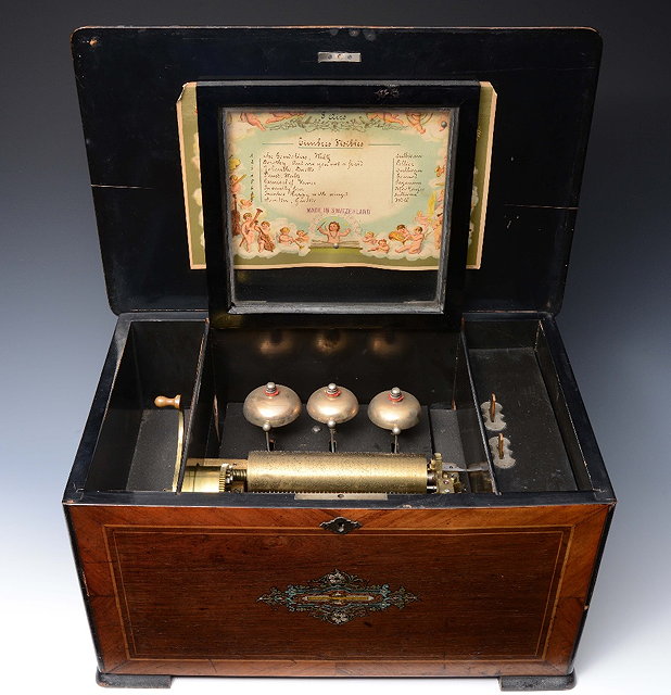 Appraisal: A TH CENTURY SWISS CYLINDER AND THREE BELL MUSIC BOX