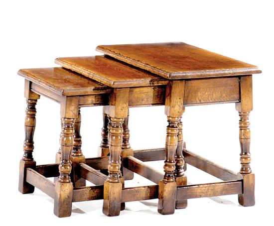 Appraisal: William Mary style oak nesting tables rectangular top with molded