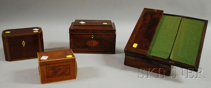 Appraisal: Three Inlaid and Veneered Tea Caddies and a Brass Inlaid