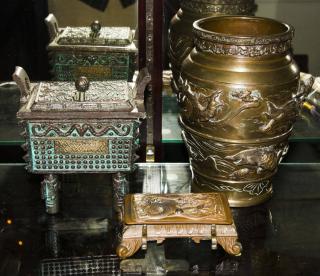 Appraisal: Asian Bronze and Metal Items Bronze Vase H Metal Incense